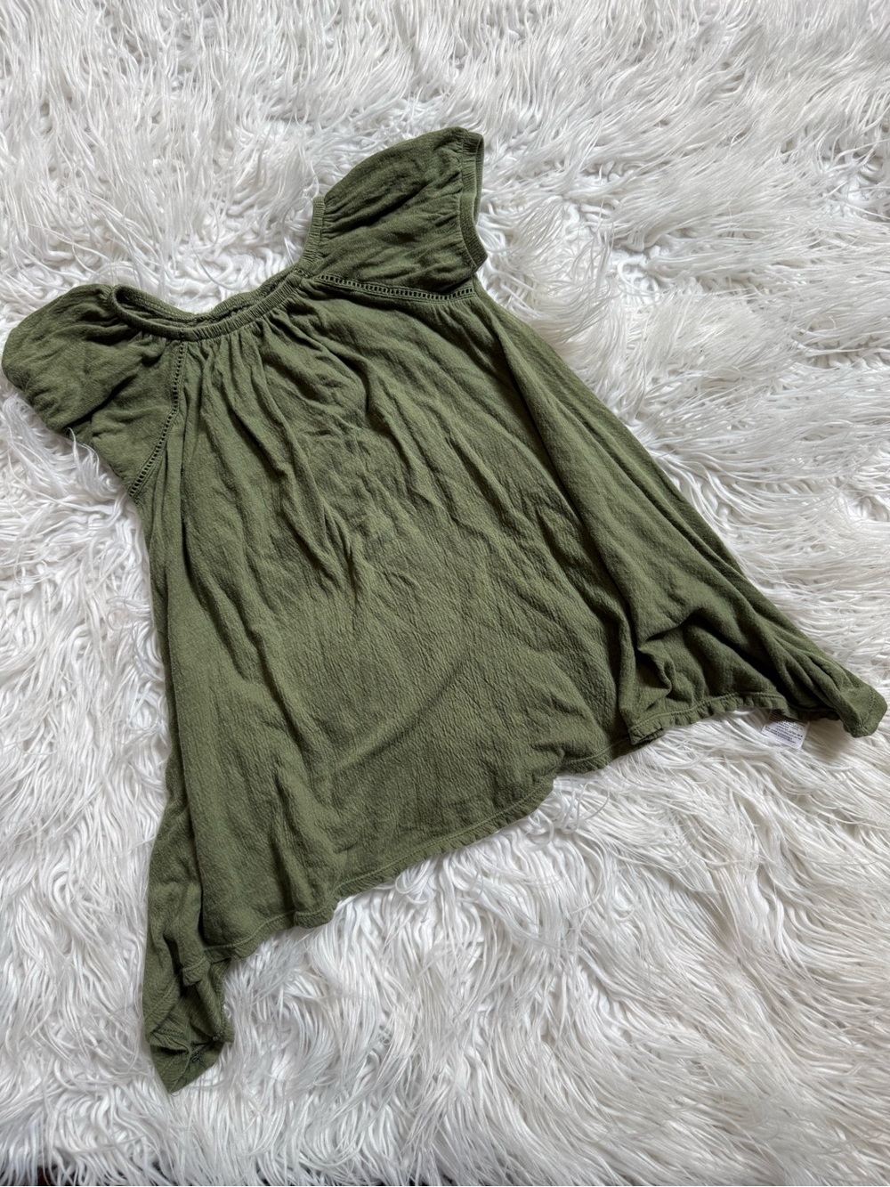 Olive Green Short-Sleeve Peasant Dress